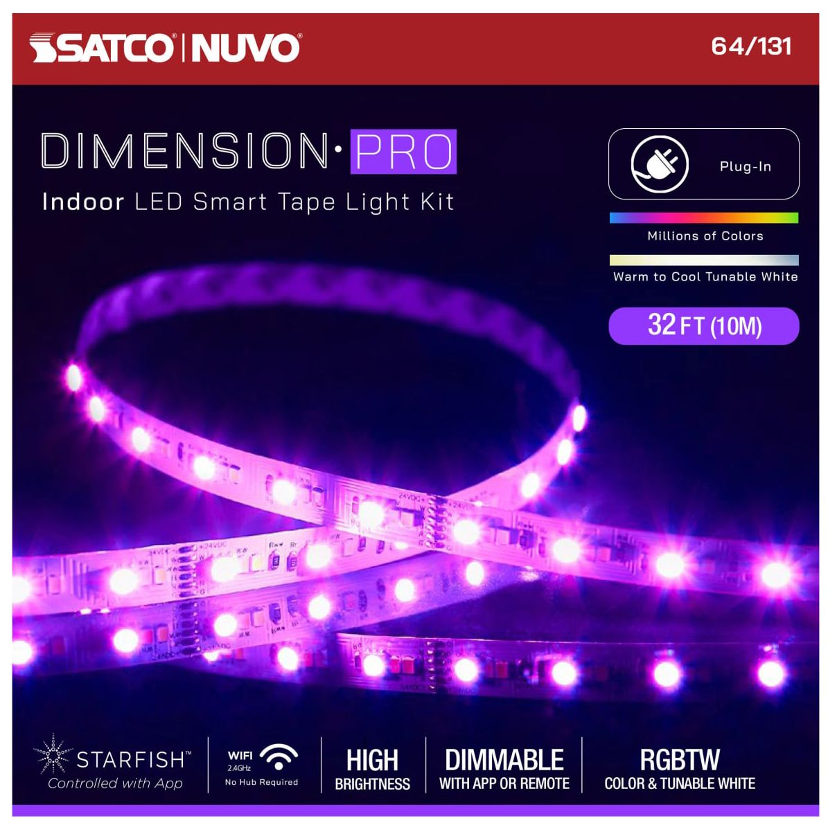 Nuvo Dimension Pro 32 ft. Indoor LED Smart Tape Light strip - Plug connect