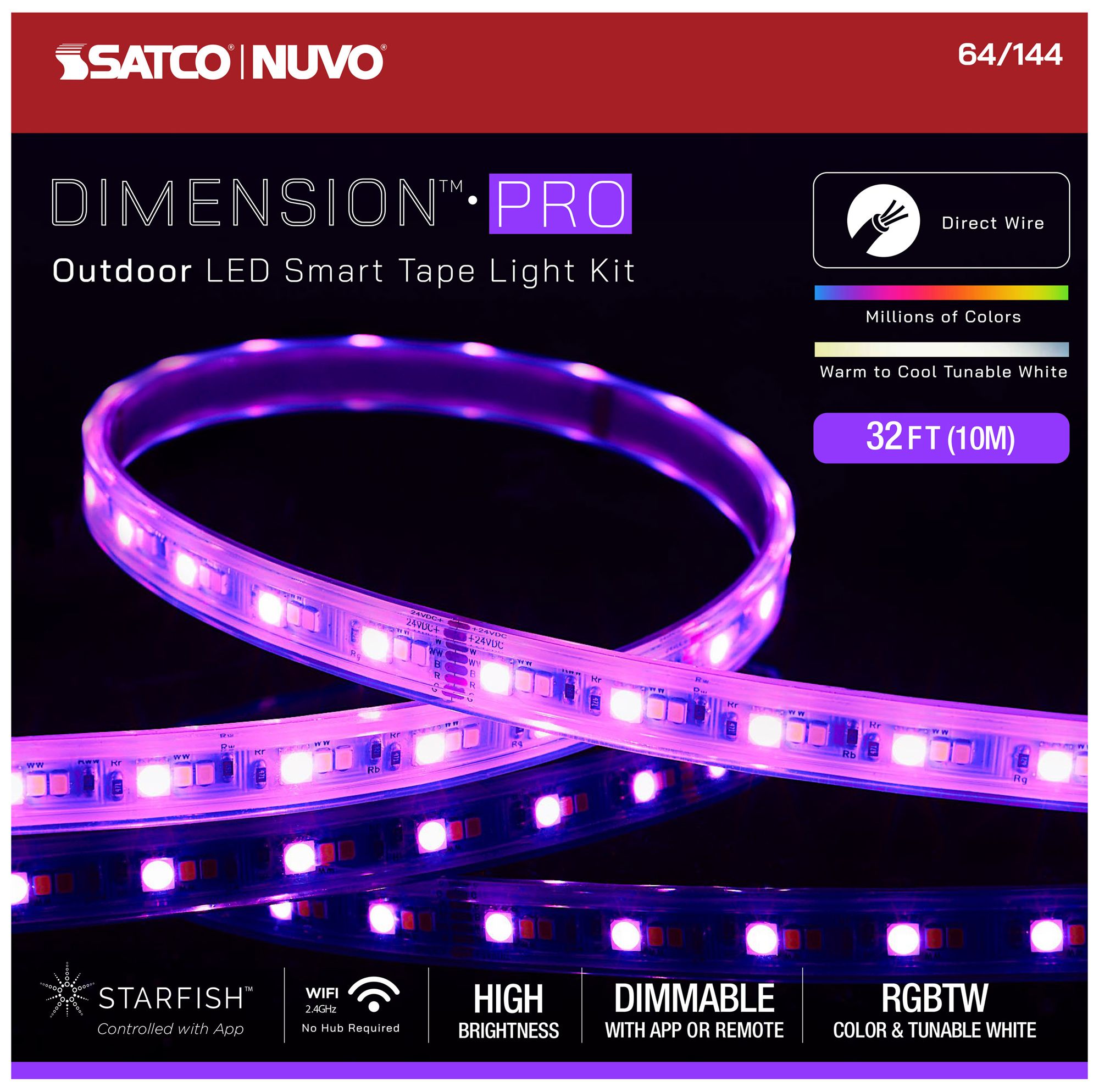 Nuvo Dimension Pro 32 ft Outdoor LED Smart Tape Light strip - J-Box connect