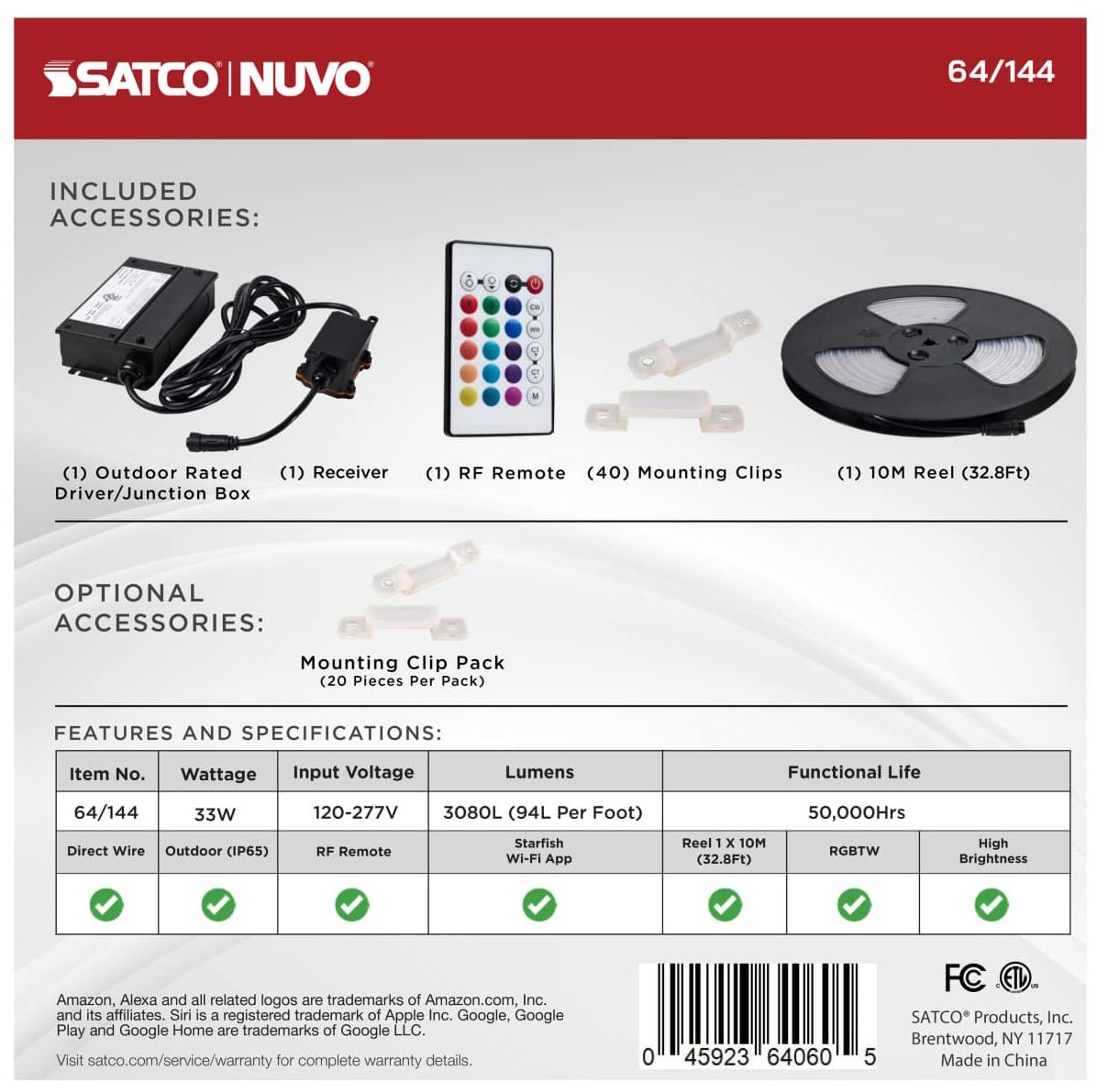 Nuvo Dimension Pro 32 ft Outdoor LED Smart Tape Light strip - J-Box connect