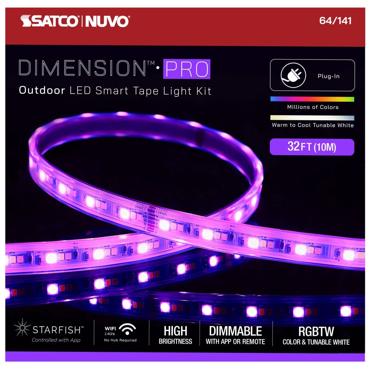 Nuvo Dimension Pro 32 ft Outdoor LED Smart Tape Light strip Plug connection