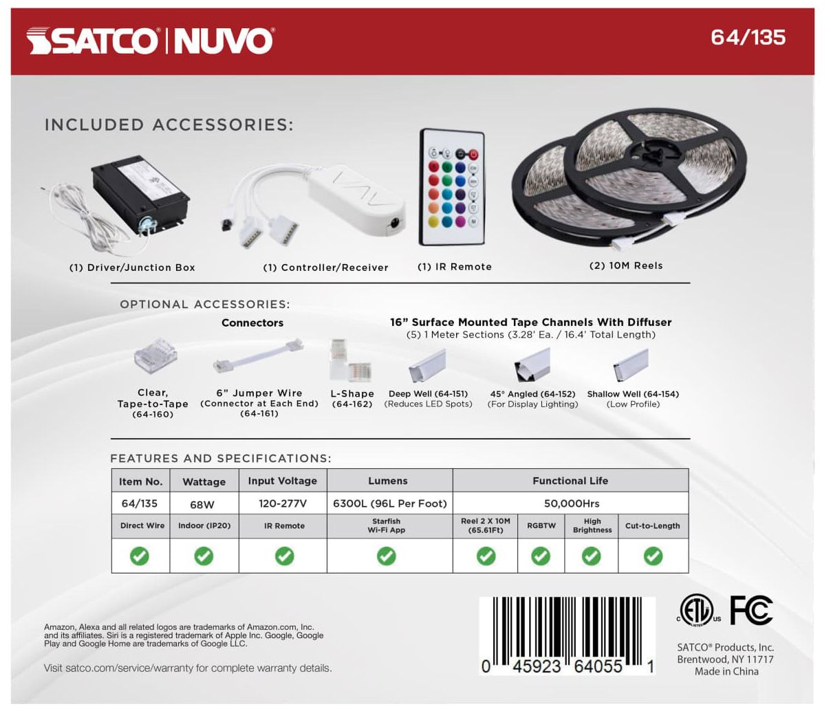 Nuvo Dimension Pro 64 ft. Indoor LED Smart Tape Light strip J-Box connect