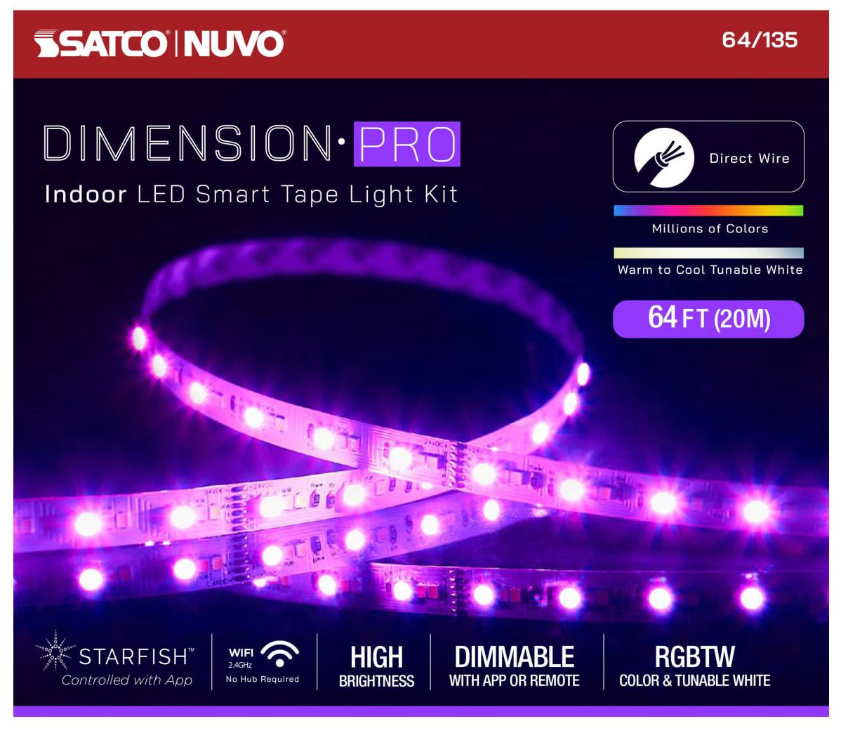 Nuvo Dimension Pro 64 ft. Indoor LED Smart Tape Light strip J-Box connect