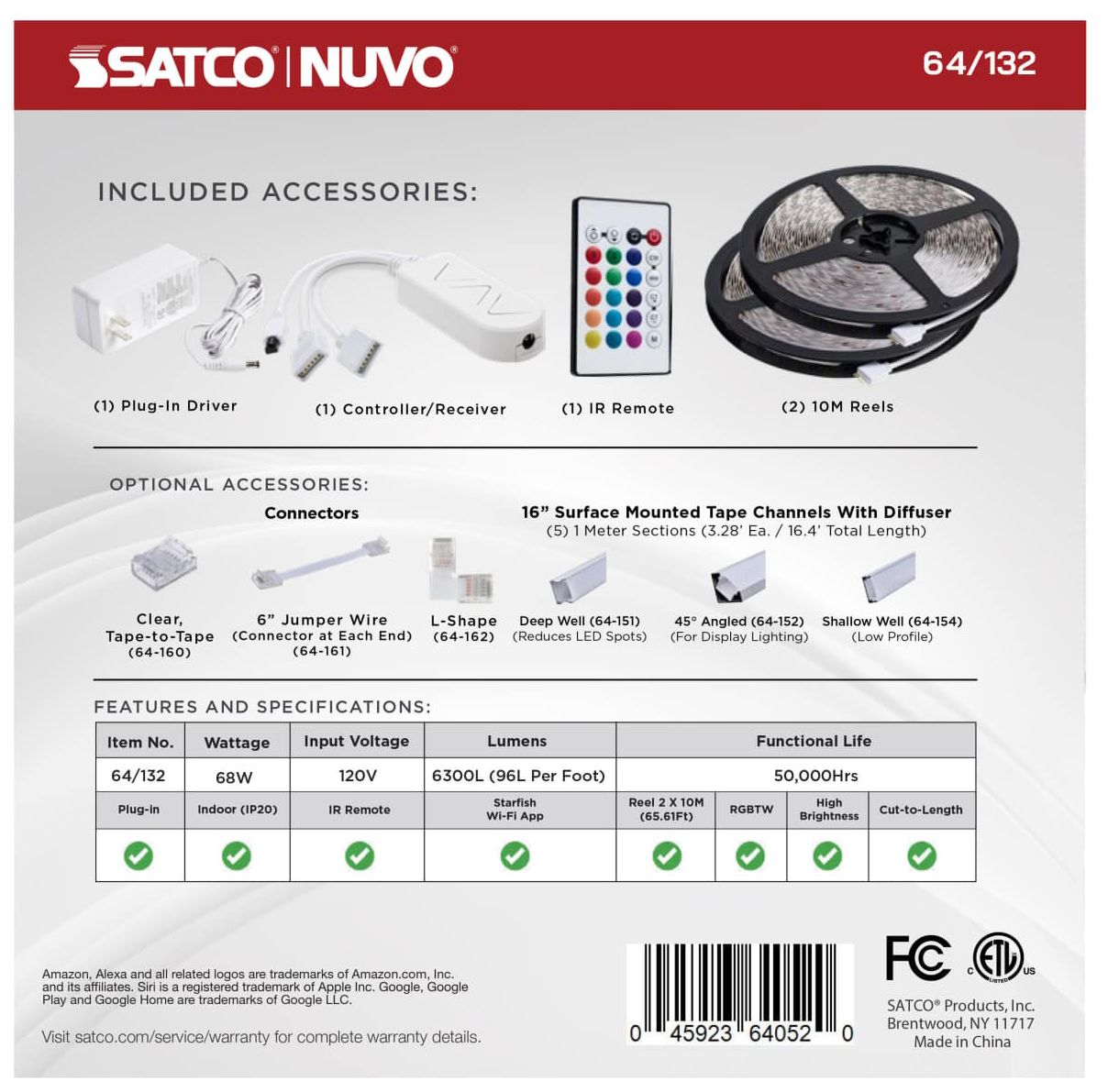 Nuvo Dimension Pro 64 ft Indoor LED Smart Tape Light strip - Plug connect