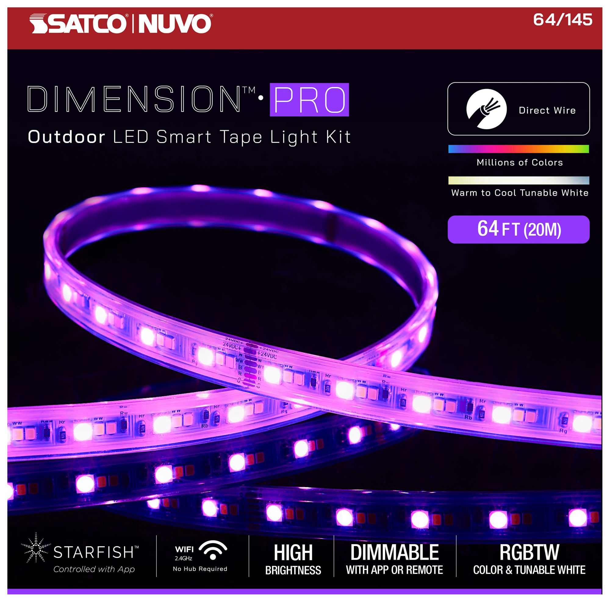 Nuvo Dimension Pro 64 ft Outdoor LED Smart Tape Light strip J-Box connect