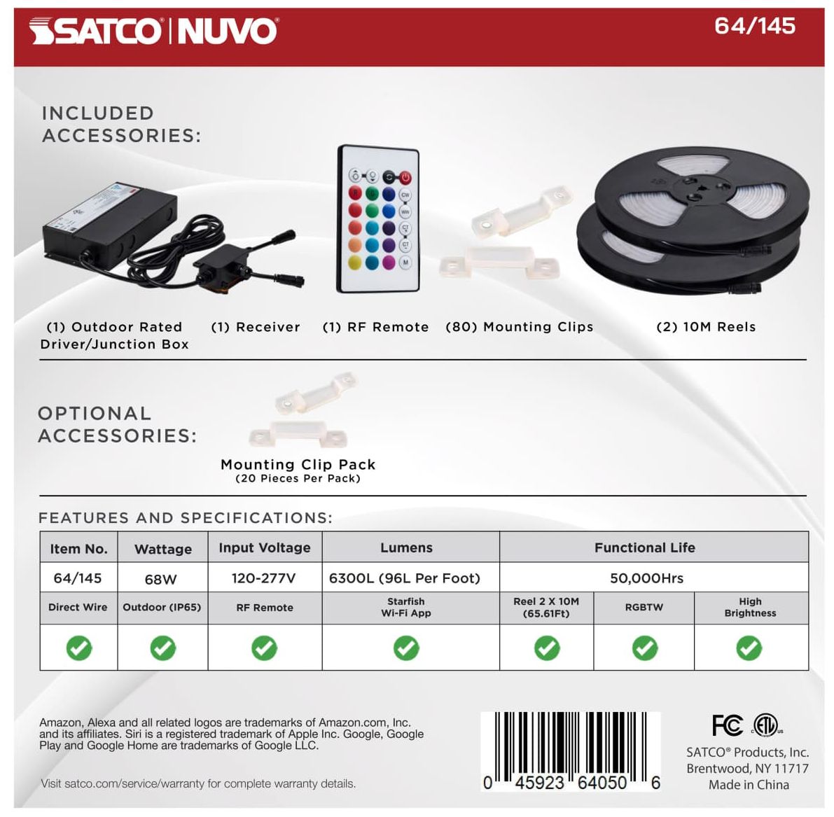 Nuvo Dimension Pro 64 ft Outdoor LED Smart Tape Light strip J-Box connect