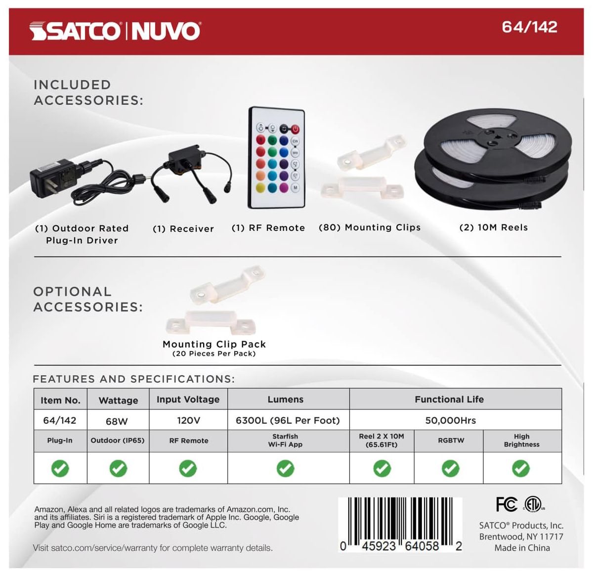 Nuvo Dimension Pro 64 ft Outdoor LED Smart Tape Light strip - Plug connect