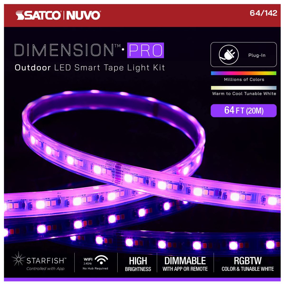 Nuvo Dimension Pro 64 ft Outdoor LED Smart Tape Light strip - Plug connect