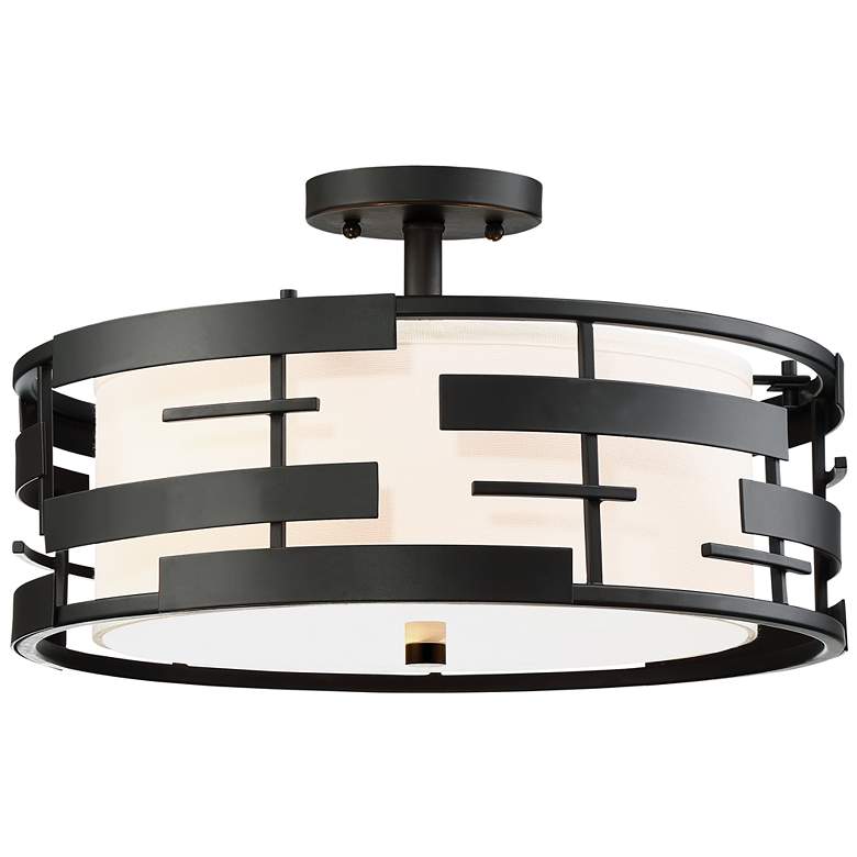 Image 1 Nuvo Lansing 16" 3-Light Fabric Shade with Opal Diffuser Ceiling Light