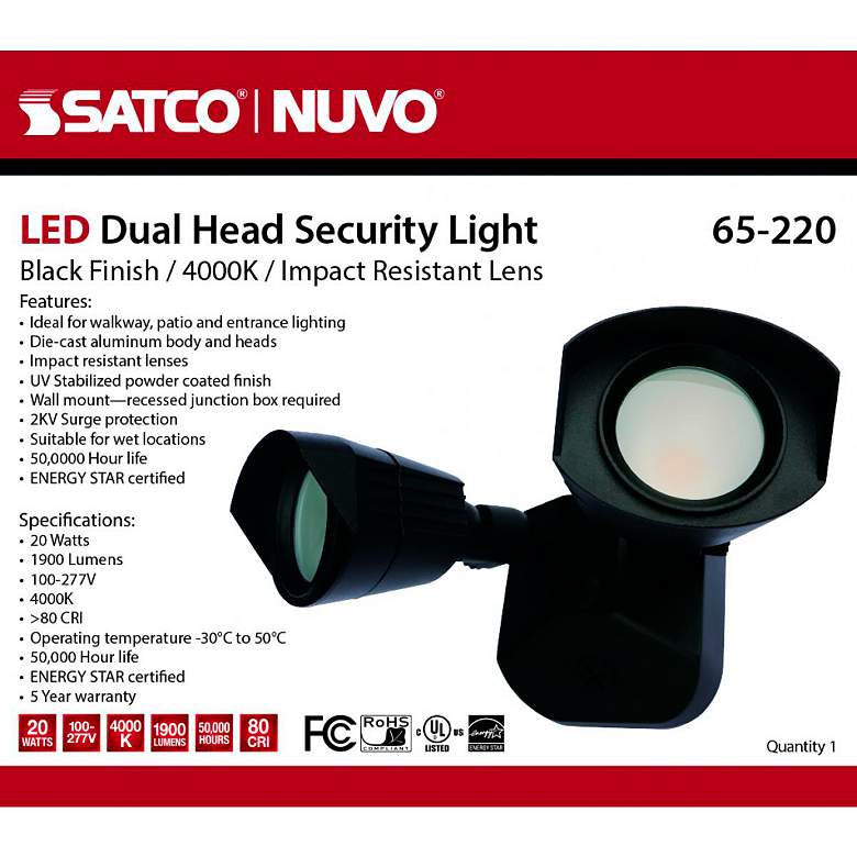 Image 7 Nuvo LED Security Light - Dual Head - Black Finish - 4000K more views