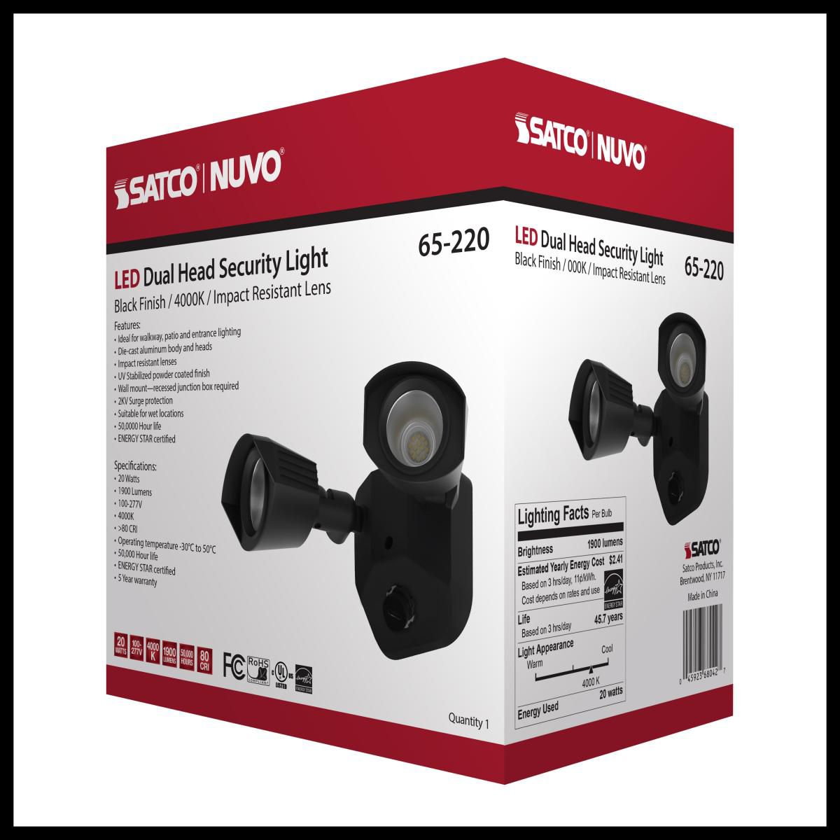 Nuvo LED Security Light - Dual Head - Black Finish - 4000K