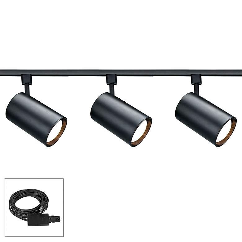 Image 1 Nuvo Lighting 3-Light Black Cylinder Shade Plug-In Track Kit