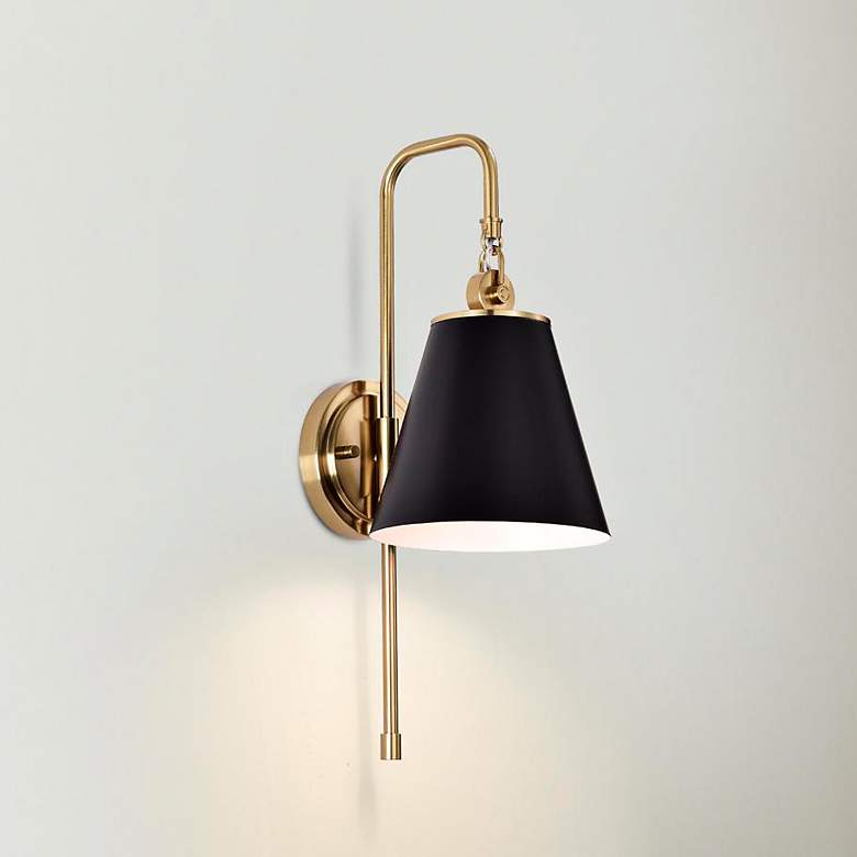 Image 2 Nuvo Lighting Dover 19" High Vintage Brass Matte Black Wall Sconce