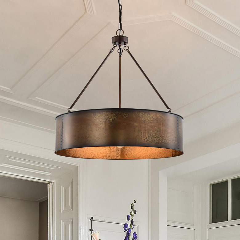 Image 1 Nuvo Lighting Kettle 30" 5-Light Weathered Brass Rustic Drum Pendant