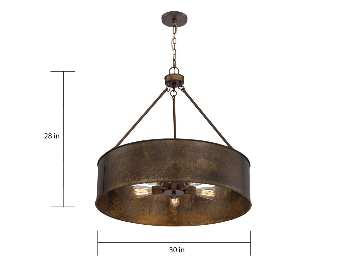 Nuvo Lighting Kettle 30" 5-Light Weathered Brass Rustic Drum Pendant