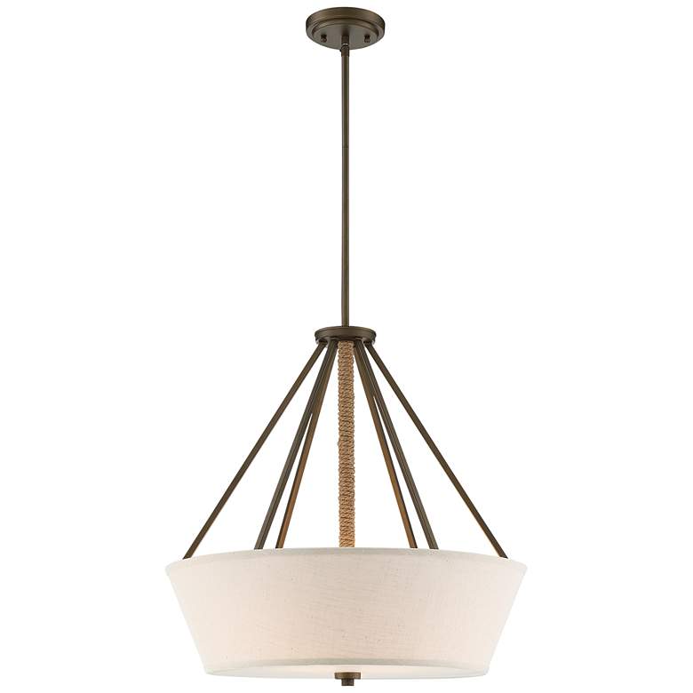 Image 2 Nuvo Lighting Senaca 22 inch Bronze and Almond Fabric Pendant Light