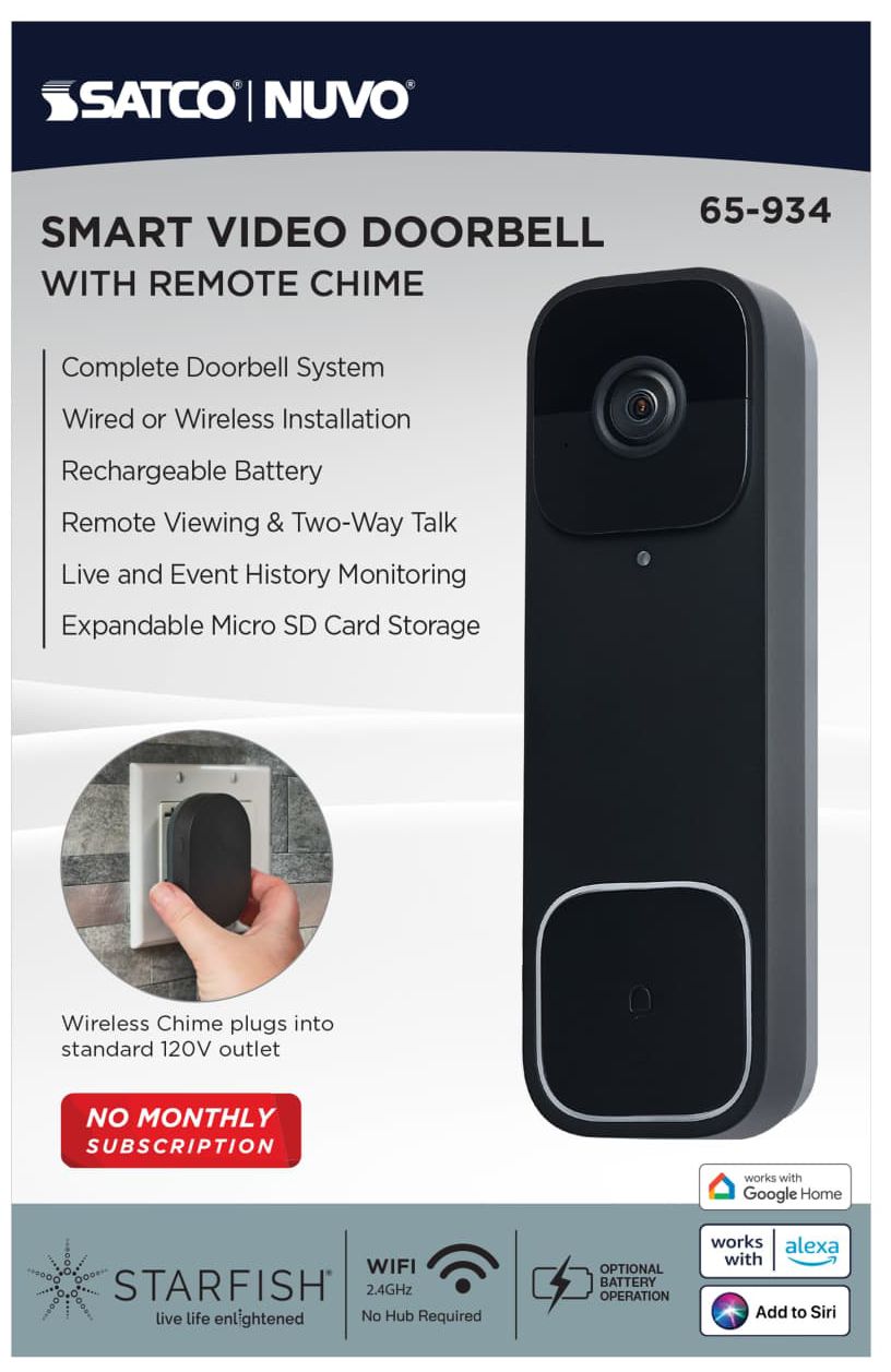 Image 6 Nuvo Starfish 5 3/4" H Black Smart Doorbell Security Camera Wired more views