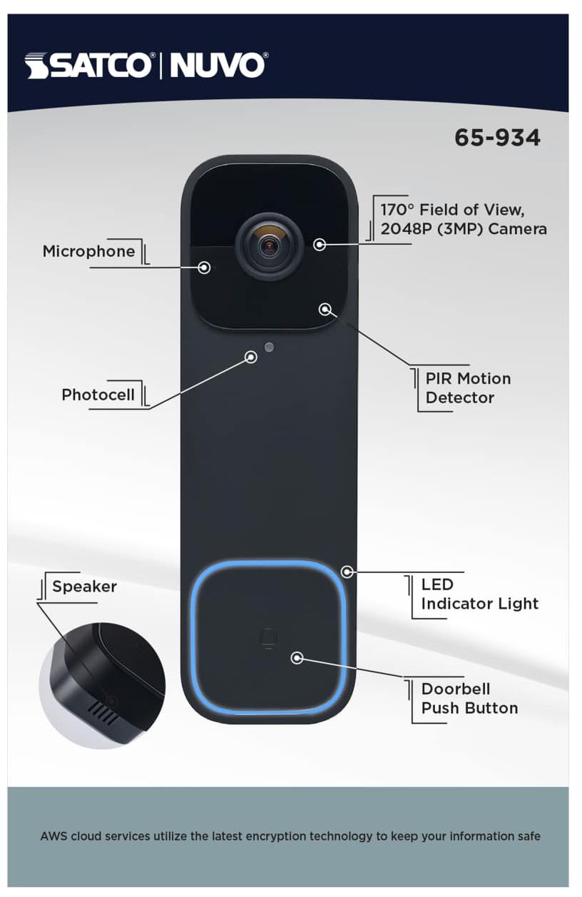 Image 7 Nuvo Starfish 5 3/4" H Black Smart Doorbell Security Camera Wired more views