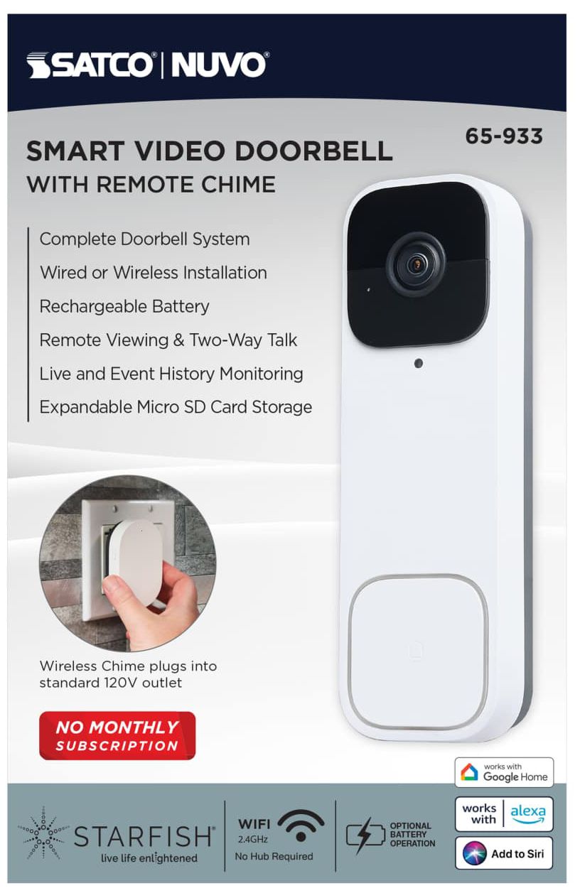 Image 5 Nuvo Starfish 5 3/4" High White Smart Doorbell Security Camera Wired more views