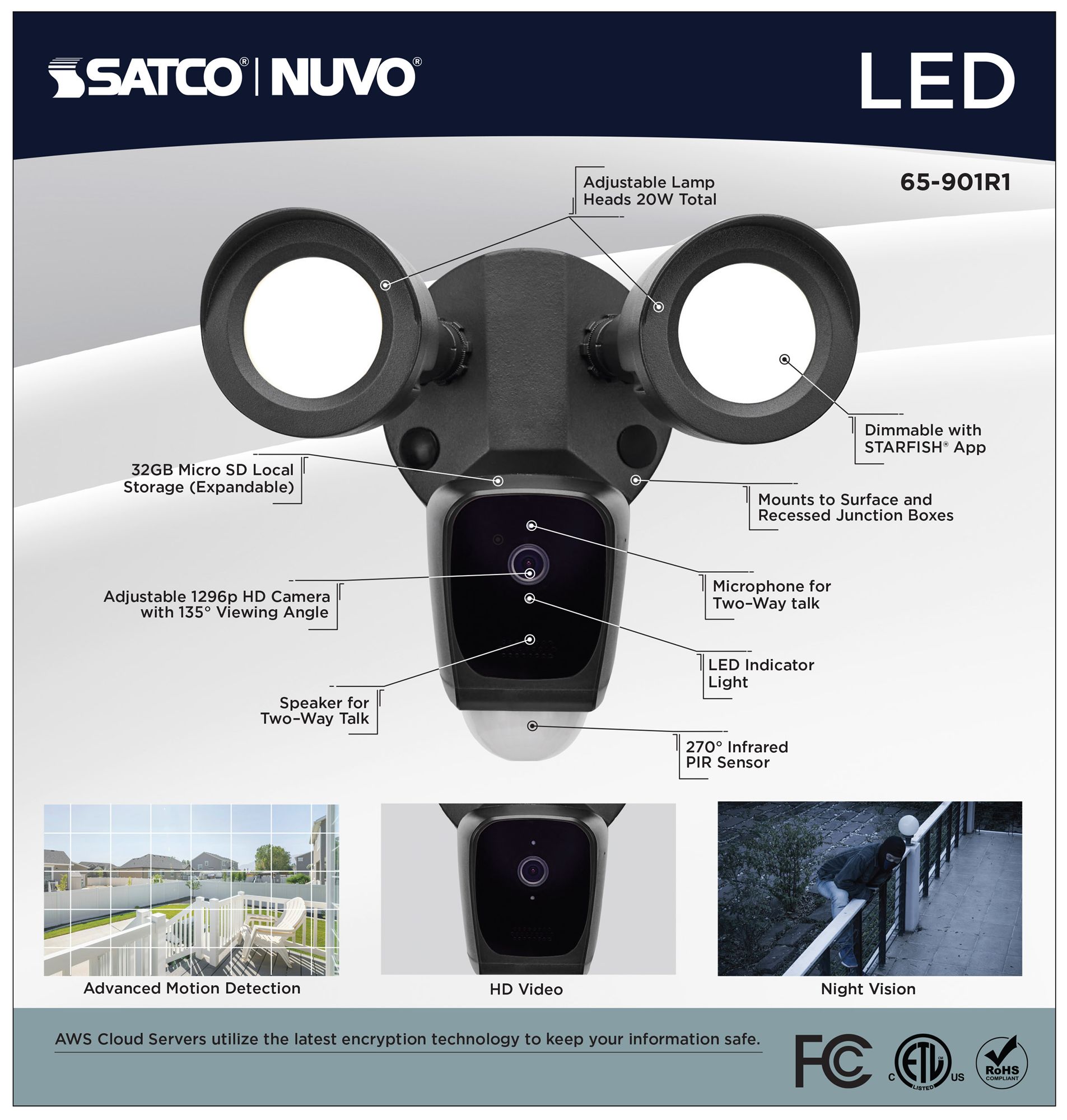 Nuvo Starfish 8 1/2" High Black Bullet SMART Security Light w/Camera