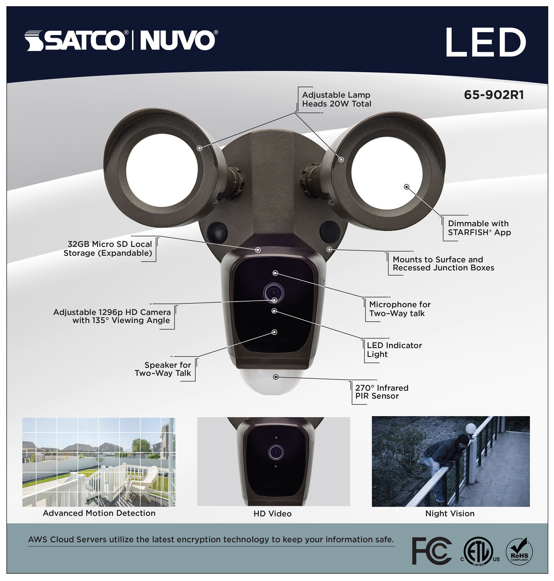 Nuvo Starfish 8 1/2" High Bronze Bullet SMART Security Light w/Camera