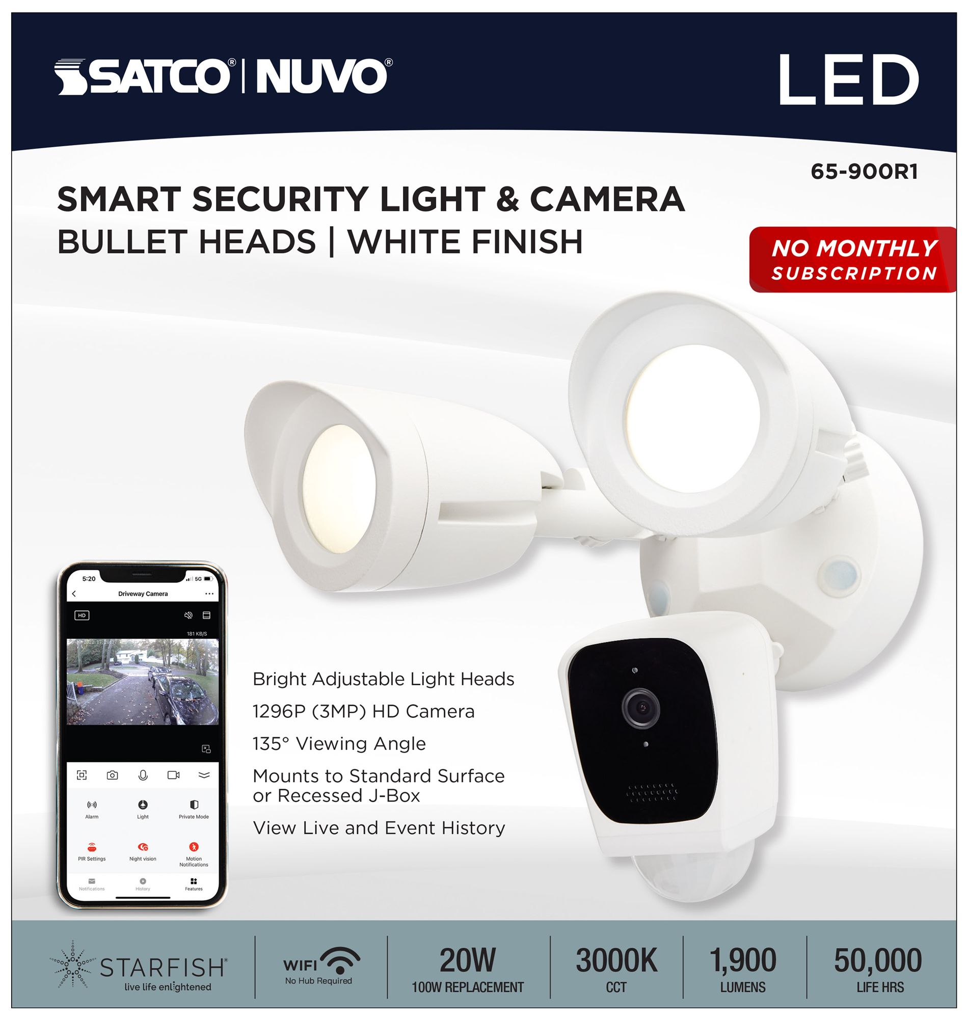 Nuvo Starfish 8 1/2" High White Bullet SMART Security Light w/Camera