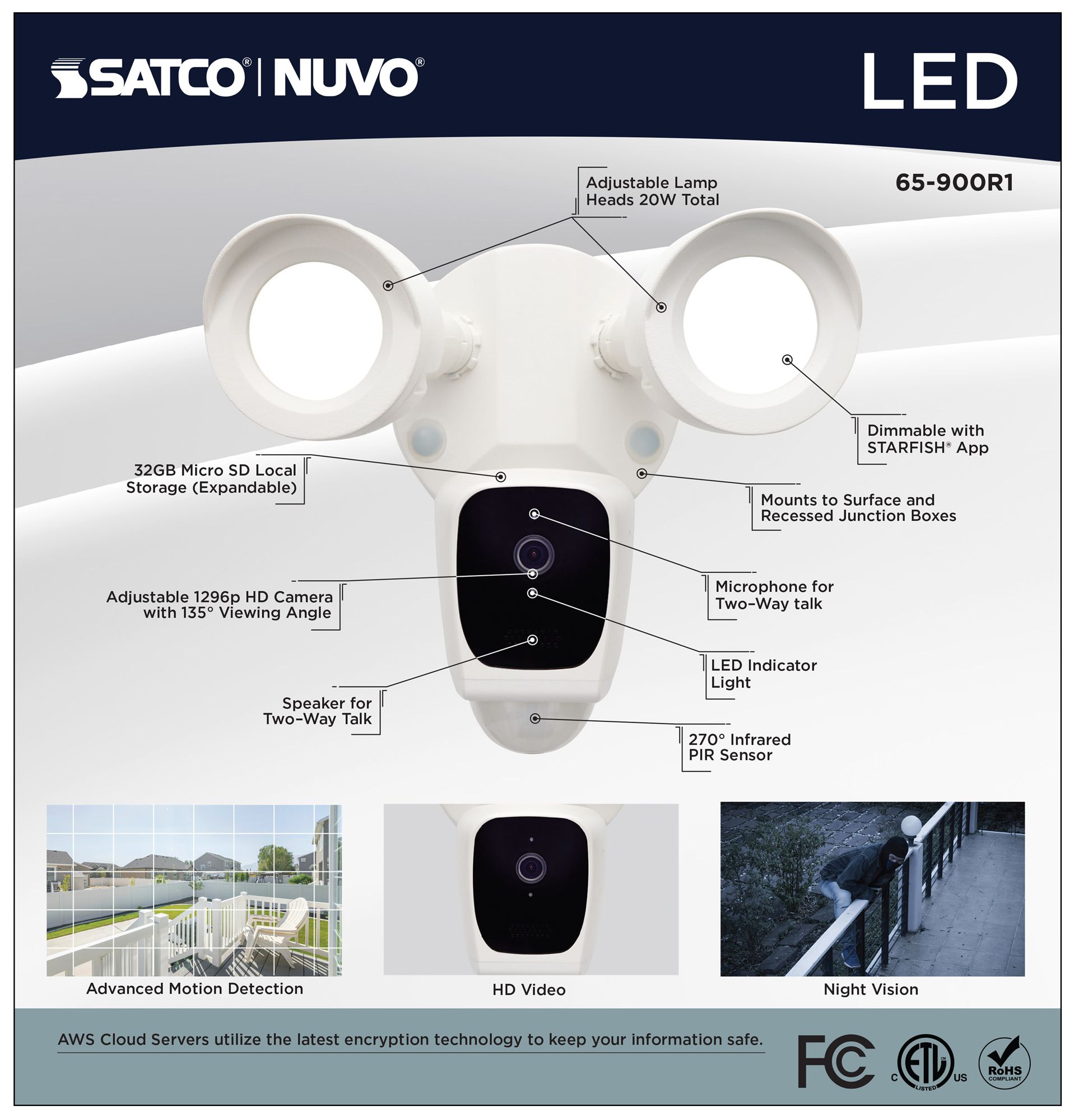 Nuvo Starfish 8 1/2" High White Bullet SMART Security Light w/Camera