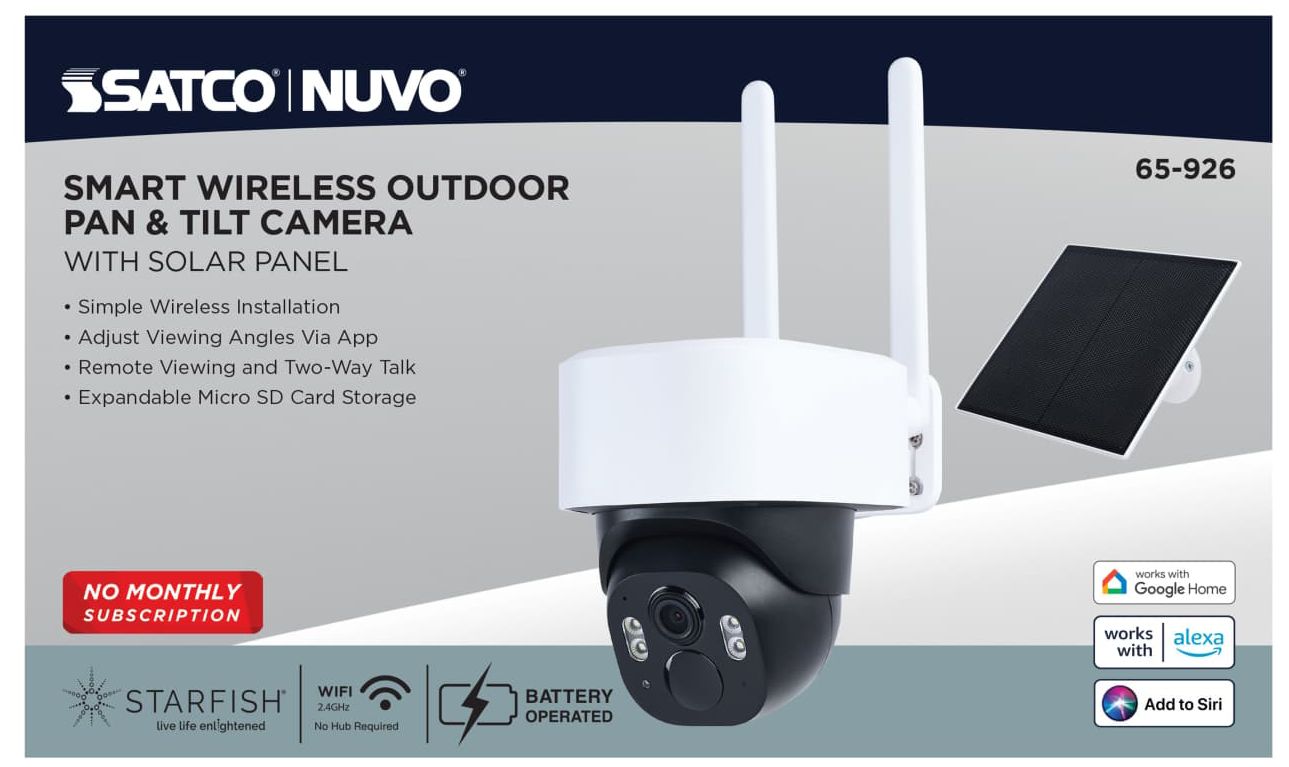 Nuvo Starfish Smart Outdoor Pan&Tilt Camera Battery w/ optional solar panel