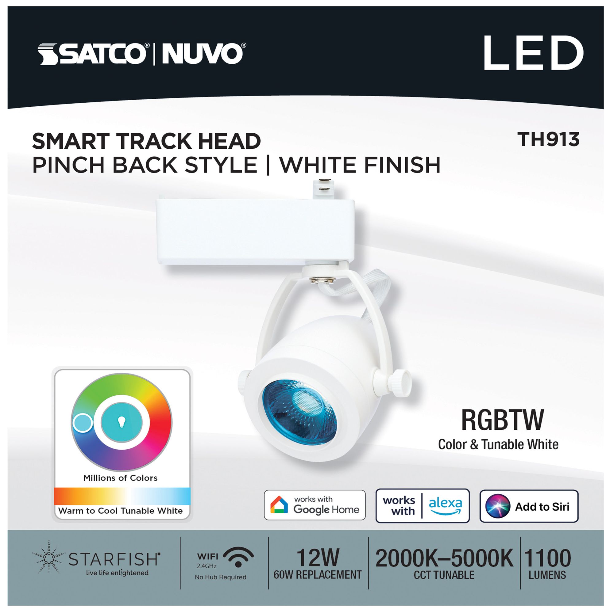 Nuvo White 12 Watt LED Smart Track Head - Pinch Back - H-Style