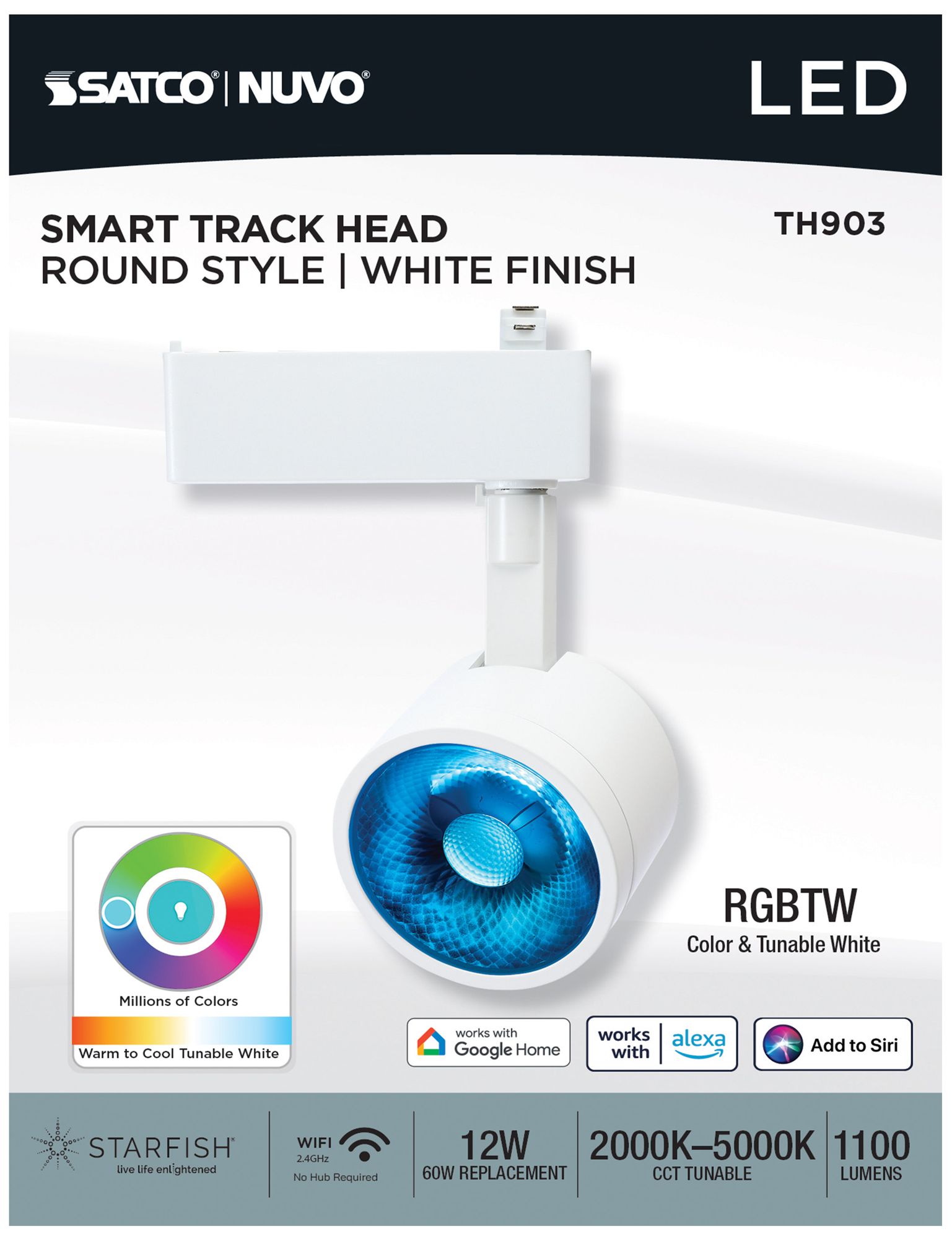 Nuvo White 12 Watt LED Smart Track Head - Round Shape - H-Style