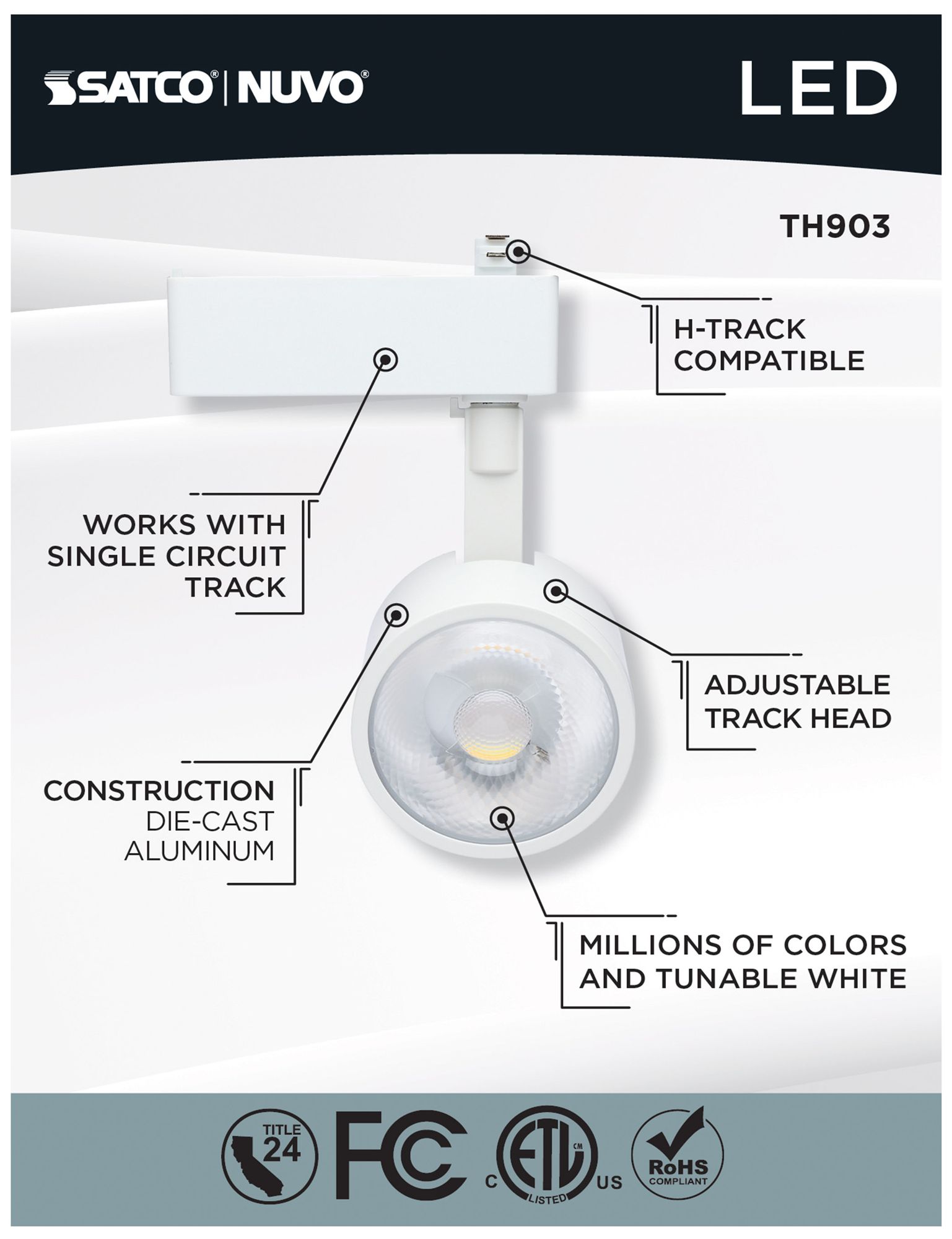 Nuvo White 12 Watt LED Smart Track Head - Round Shape - H-Style