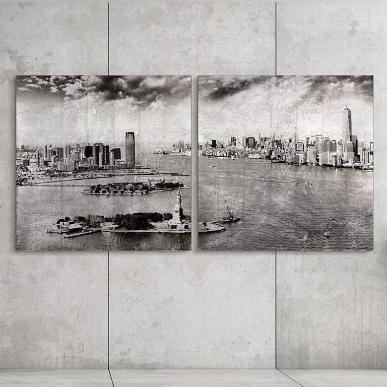 Image 1 NY Skyline AB Reverse Printed Tempered Glass with Silver Leaf Wall Art
