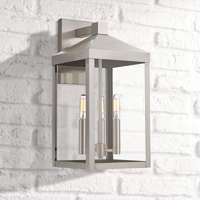 Image 1 Nyack 17 1/2 inch High Brushed Nickel Outdoor Wall Light