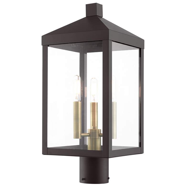 Image 1 Nyack 19 1/2" High Bronze 3-Light Outdoor Post Top Lantern