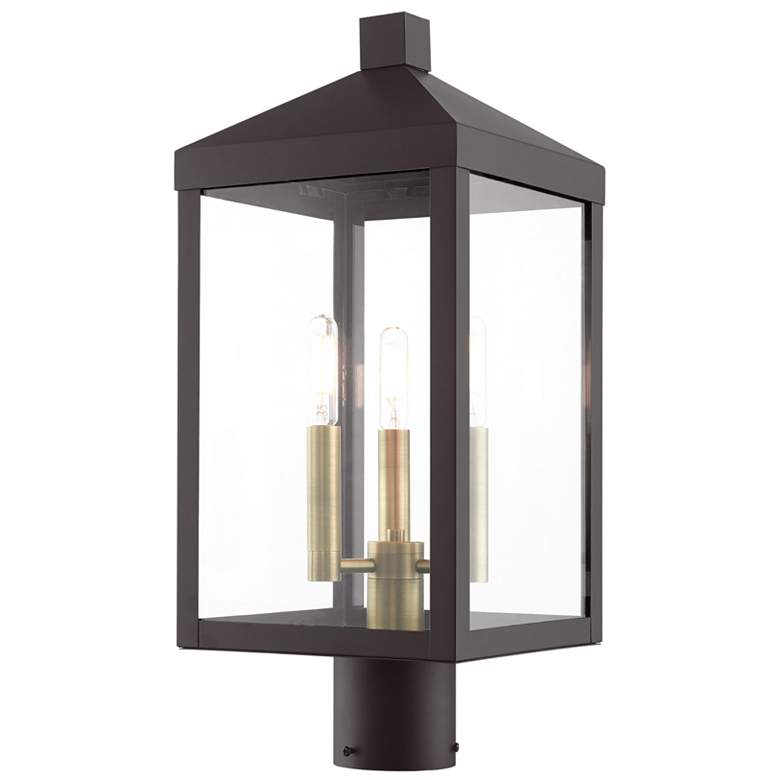 Image 1 Nyack 19 1/2 inch High Bronze 3-Light Outdoor Post Top Lantern