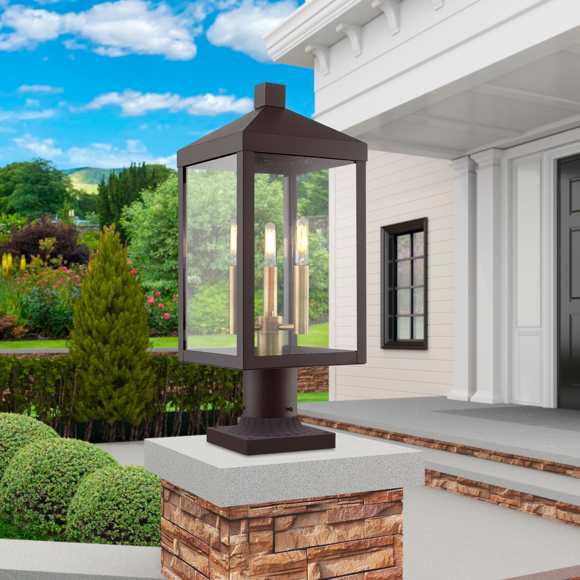 Nyack 19 1/2" High Bronze 3-Light Outdoor Post Top Lantern