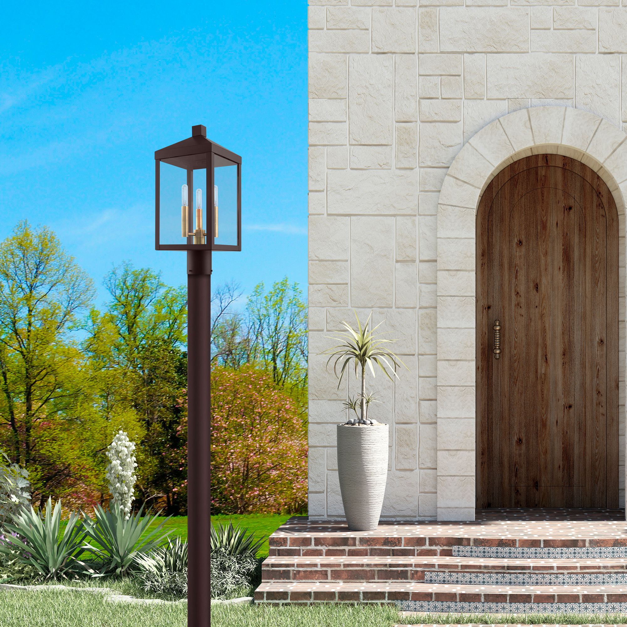 Nyack 19 1/2" High Bronze 3-Light Outdoor Post Top Lantern