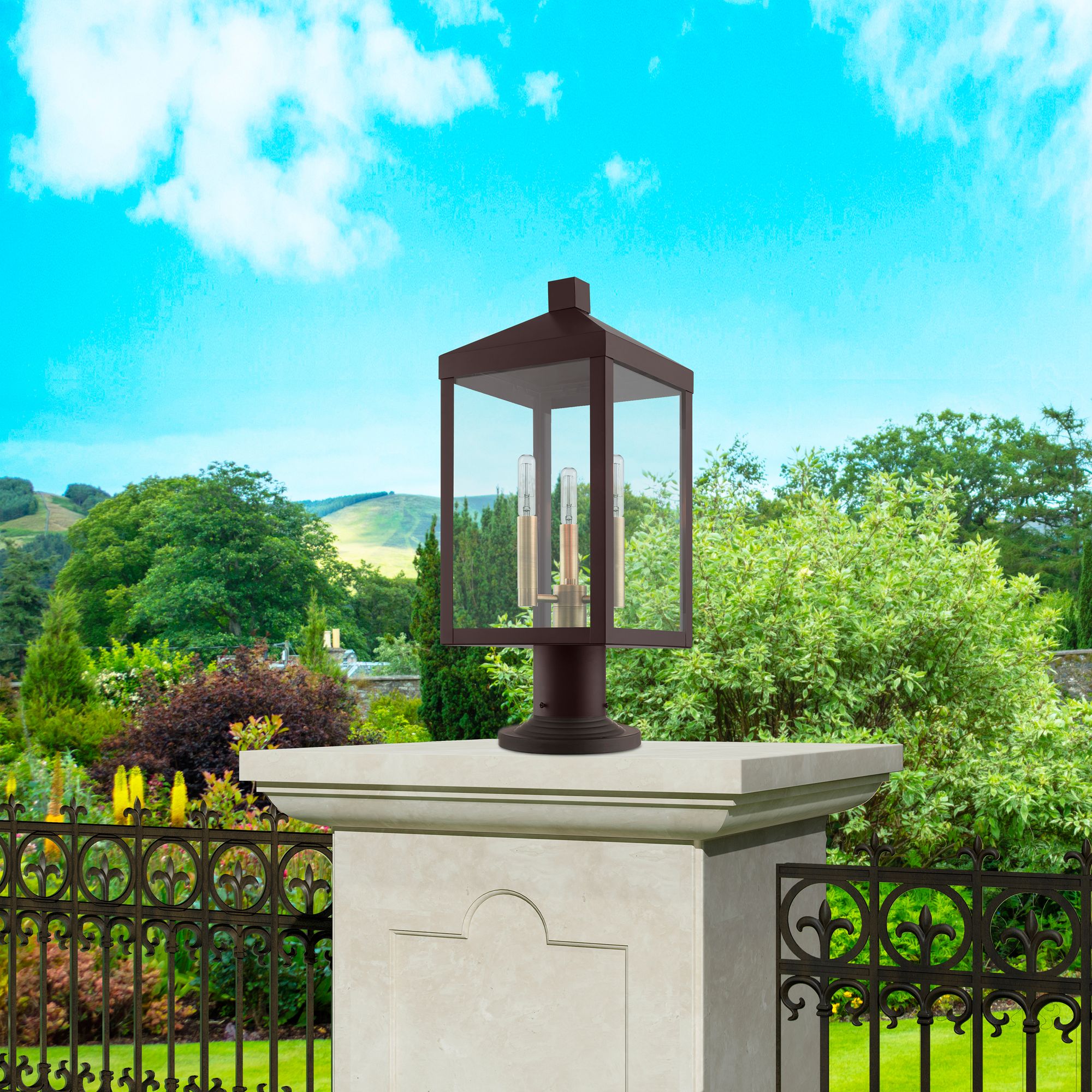 Nyack 19 1/2" High Bronze 3-Light Outdoor Post Top Lantern