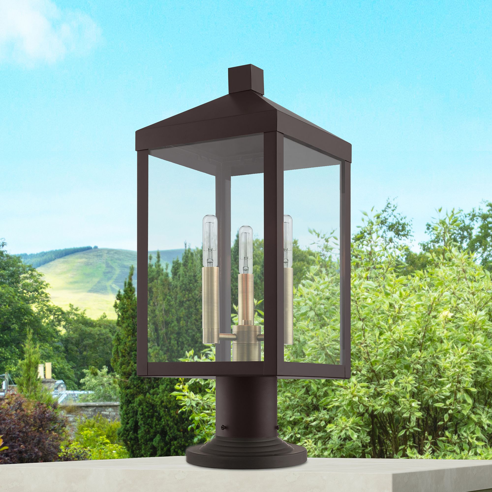 Nyack 19 1/2" High Bronze 3-Light Outdoor Post Top Lantern