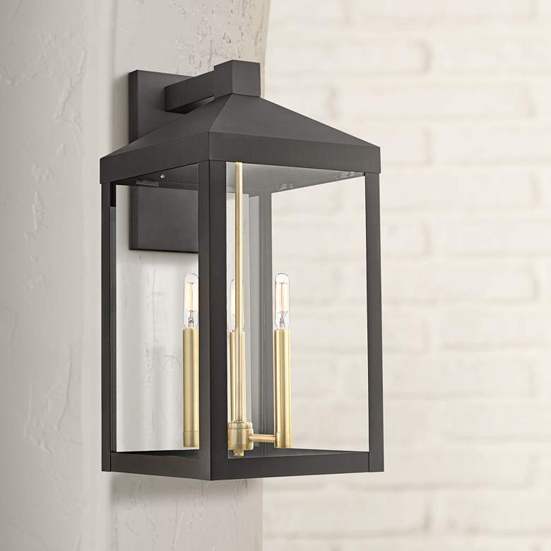 Image 1 Nyack 21 3/4 inch High Bronze Clear Glass Lantern Outdoor Wall Light