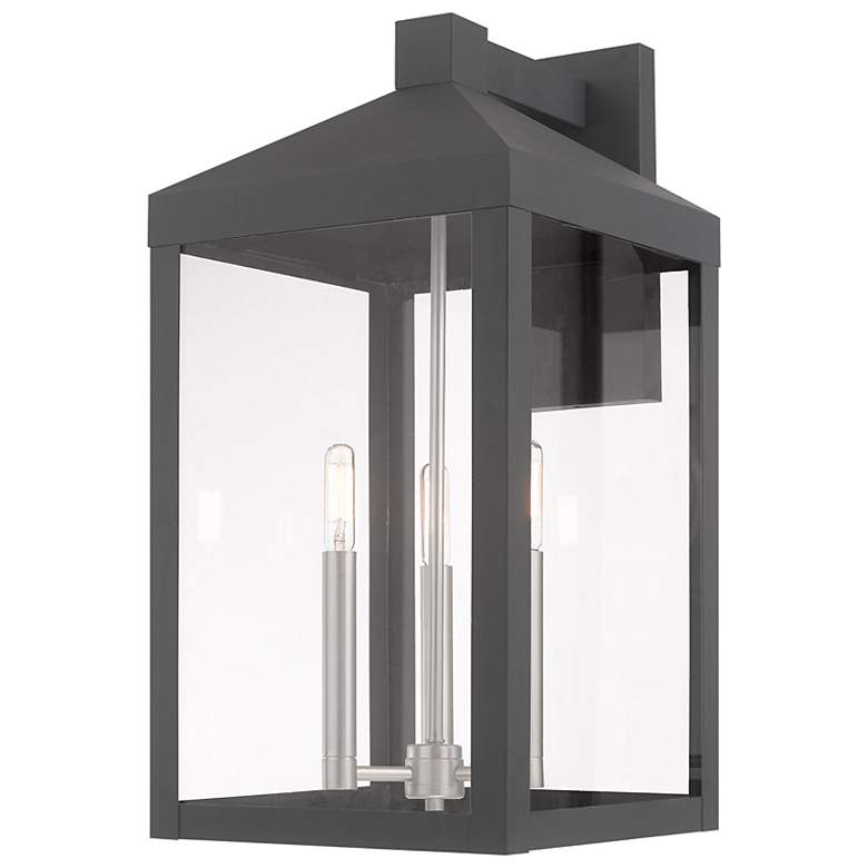 Image 2 Nyack 21 3/4"H Gray and Nickel 3-Light Outdoor Wall Light