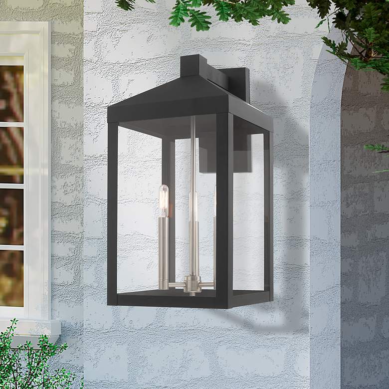 Image 1 Nyack 21 3/4"H Gray and Nickel 3-Light Outdoor Wall Light