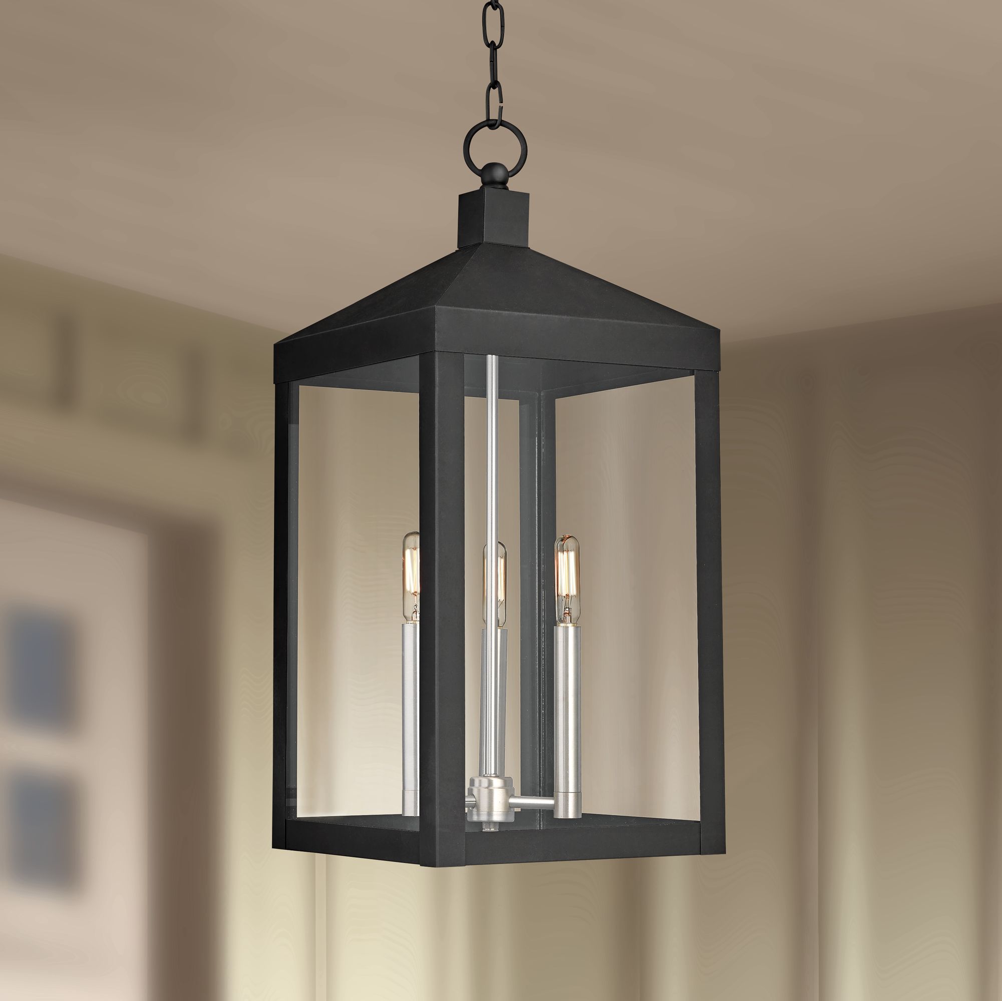 black hanging porch light