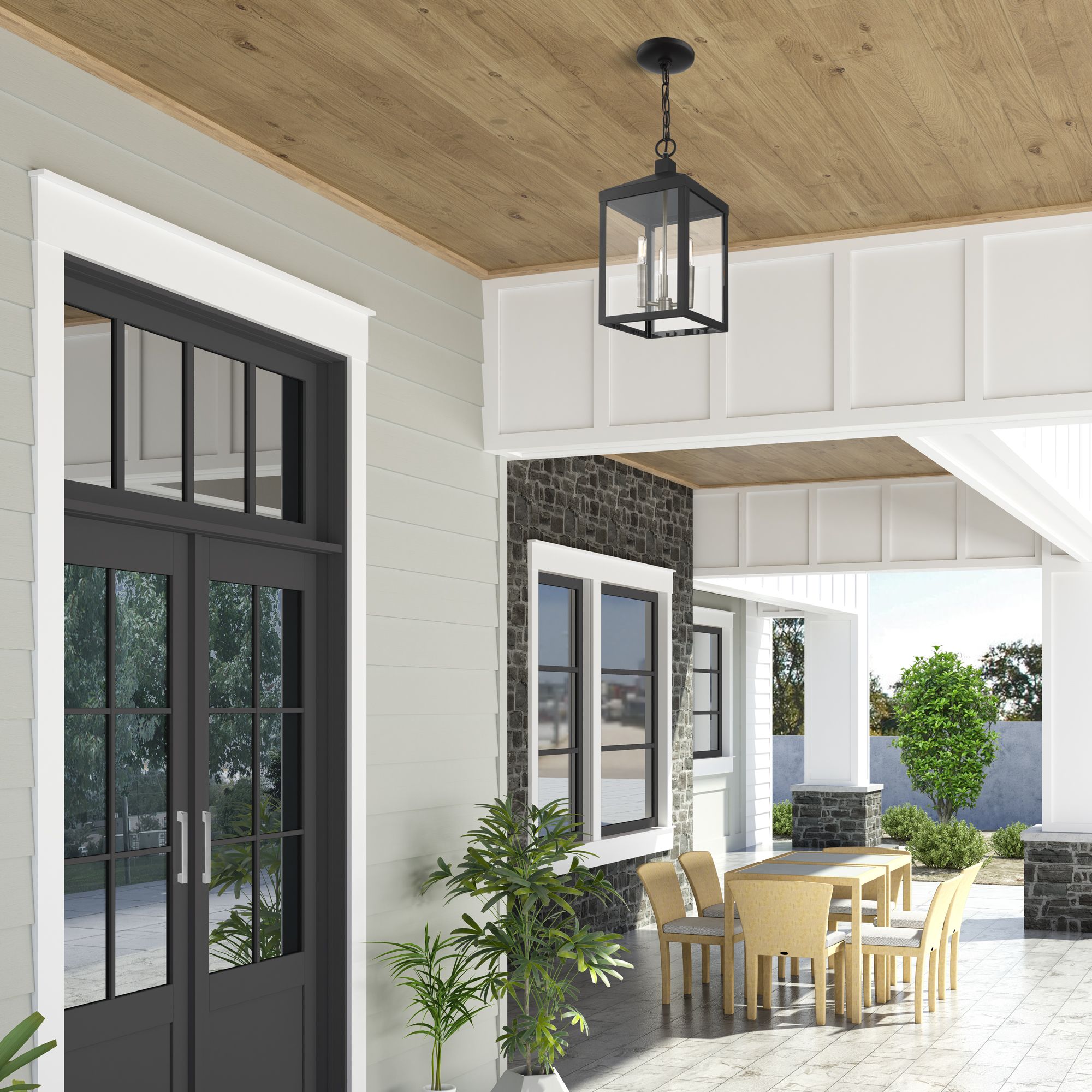 Nyack 3 Light Black Outdoor Pendant Lantern