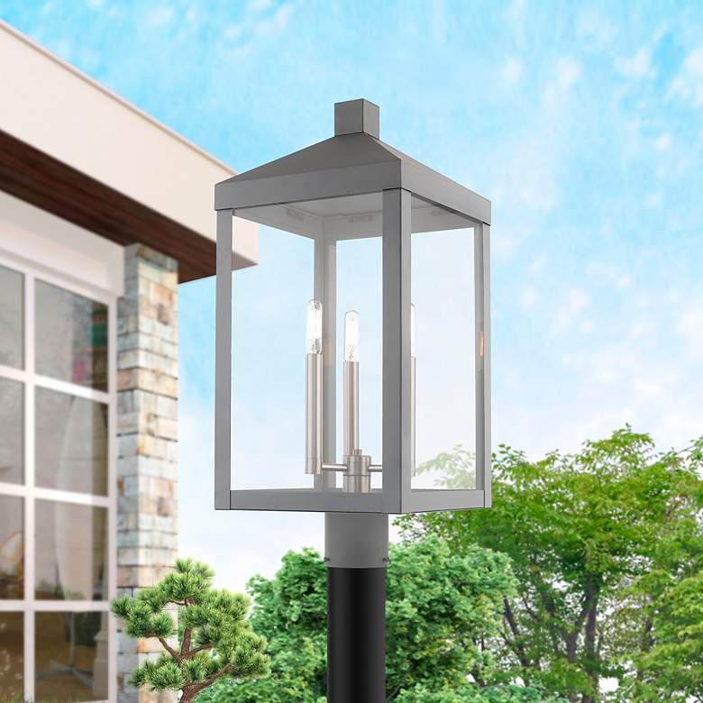 Image 1 Nyack 3 Light Nordic Gray Outdoor Post Top Lantern