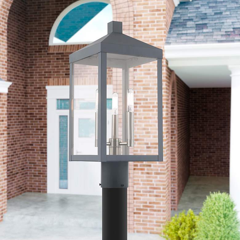 Image 1 Nyack 3 Light Nordic Gray Outdoor Post Top Lantern
