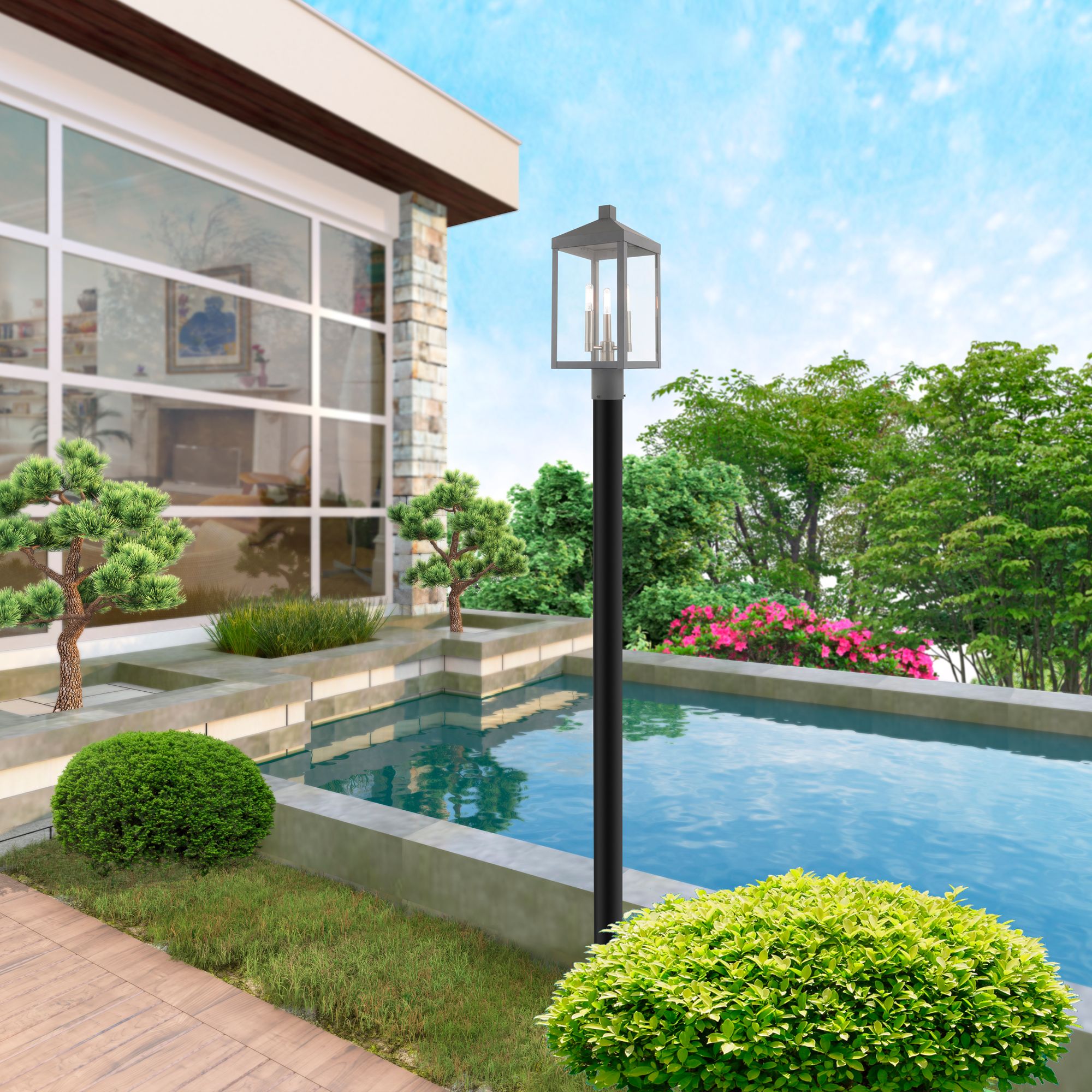 Nyack 3 Light Nordic Gray Outdoor Post Top Lantern