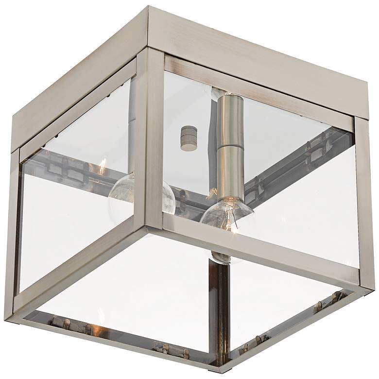 Image 1 Nyack 8" Wide Hand-Crafted Nickel and Glass Outdoor Ceiling Light