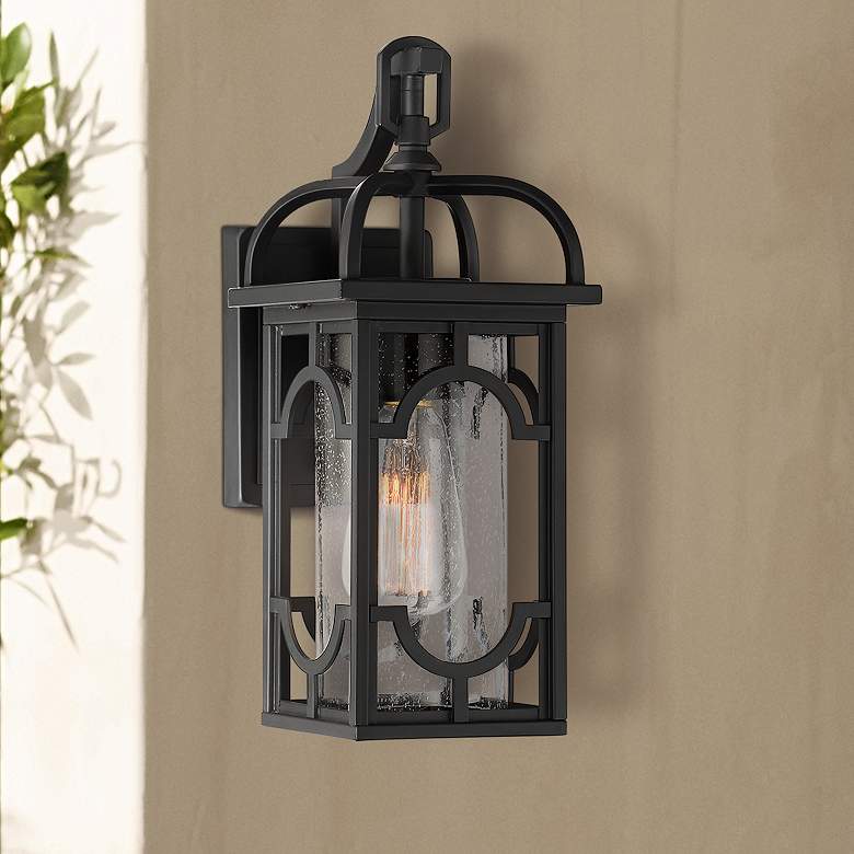 Image 1 Nyholm 14 1/4 inch High Black Lantern Outdoor Wall Light