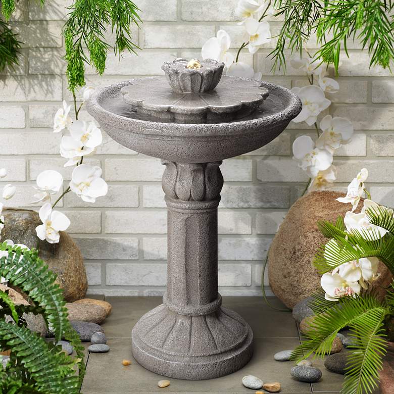 Image 1 Nymph 25 1/2 inch High Weathered Stone Patio Bubbler Fountain