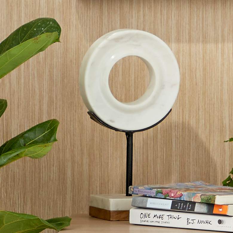 Image 1 O-in 11" High White Marble Round Table Decor Sculpture